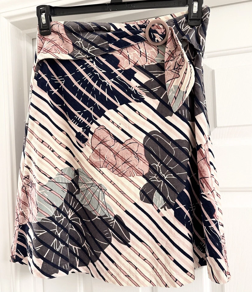 ODILLE Anthropologie A-Line Skirt SIZE 2 Floral Striped Belted Lined - Image 1 of 4