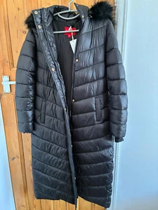 Guess long black coat puffer ladies size small - Picture 1 of 4