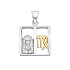 Virgo Astrology Zodiac Sign 925 Sterling Silver Pendant Fine Jewelry Gold Accent - Picture 1 of 2