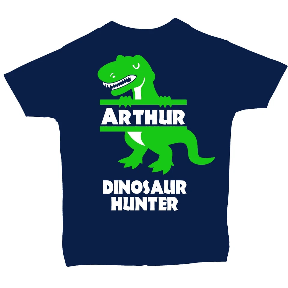 ACCE PRODUCTS Personalised Name Dinosaur Hunter Baby, Children T-Shirt, Top T Rex