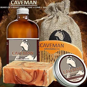 Hand Crafted Caveman® Beard Oil KIT + Beard Balm + FREE Comb + Soap + 15 Scents - Picture 1 of 3