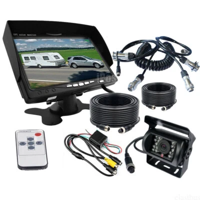 Caravan 4 PIN Rear View 7" Monitor+HD Backup CCD Camera+Trailer Suzy Coil Cable - image 1 of 4