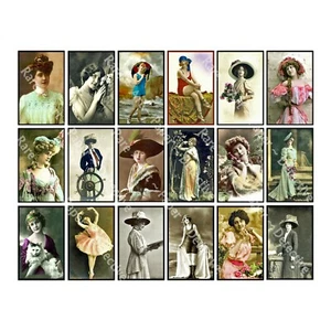 Pegatinas victorianas de mujer, 18 damas antiguas en 1 hoja de pegatinas, etiquetas de diario - Imagen 1 de 1