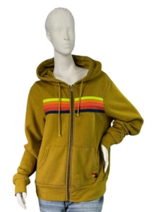 Aviator Nation Honey Neon 5 Stripe Full Zip Hoodie Women's $189 Size Medium - Picture 1 of 12