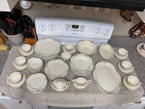 SILVER ROSE PATRICIAN BY HOMER LAUGHLIN RARE & DISCONTINUED LOT OF 56 PIECES - Picture 1 of 22