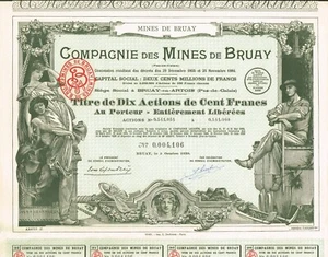 FRANCE MINES OF BRUAY COMPANY certificado de stock/bono - Imagen 1 de 1