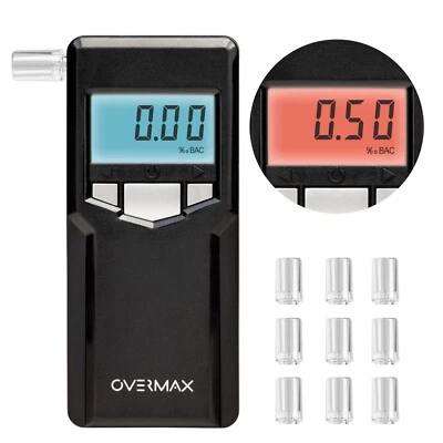OVERMAX Alkoholtester Promilletester LCD-Anzeige Alcohol Tester Polizeigenau Mundstücke