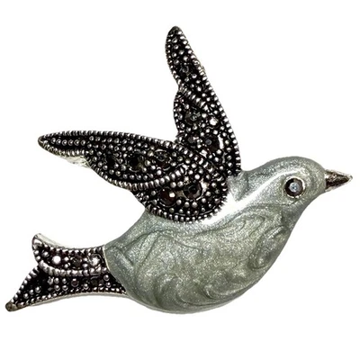 Broche Paloma Marcasita Pájaro Gris Esmalte Brillante Pájaro Prendedor Foto 1 de 4