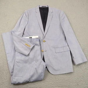 J Crew Ludlow Suit 42L Slim Unstructured Cotton Blue White Trouser Pant 34x32 - Picture 1 of 21