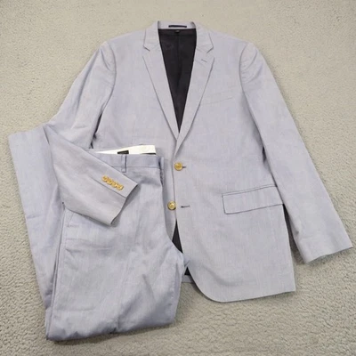 J Crew Ludlow Suit 42L Slim Unstructured Cotton Blue White Trouser Pant 34x32 - Image 1 of 4