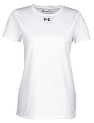 New Women's Under Armour Locker Tee T-Shirt White Large 1305510 Gray Logo - Image 1 of 3