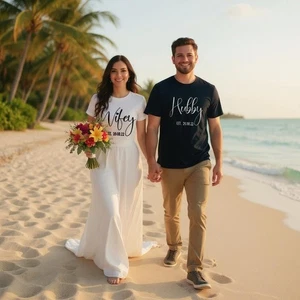 Personalised T Shirt Wifey or Hubby Wife Husband Bride Groom Mr and Mrs Top Tee - Picture 1 of 11
