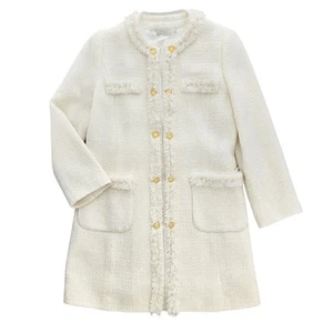 Pierre Cardin Paris Tweed Cream Longline Coat 88-100-160 Small Petite - Picture 1 of 11