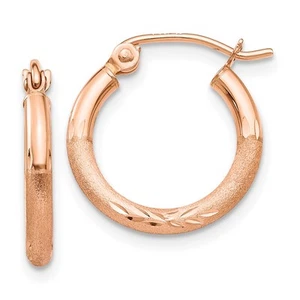 14k Rose Gold Lightweight Satin Diamond Cut Hoop Earrings 0.85gm L-15 mm - Picture 1 of 4