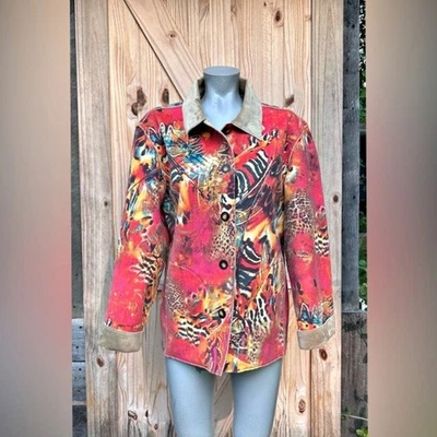 Chaqueta suave de gamuza sintética arte estampado animal multicolor Chicos ~ L ~ Foto 1 de 4