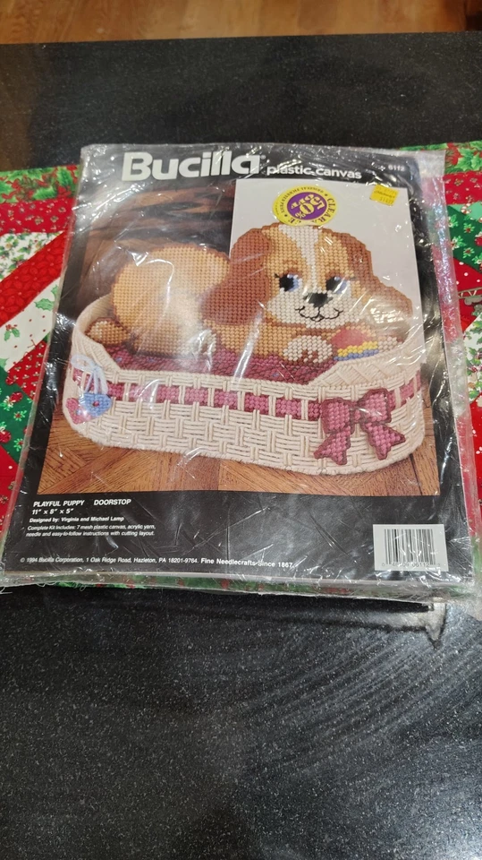 Bucilla playful puppy #6112 plastic canvas kit new vintage 1994 - Image 1 of 2