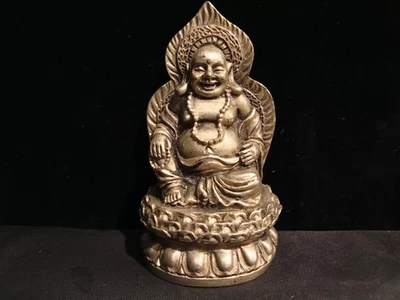 Excelente Estatua Tibetana de Cobre Hecha a Mano *Feliz Buda en Loto* SS046 Foto 1 de 4