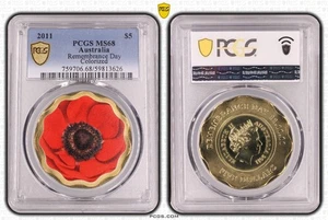 Australia 2011 Remembrance Day Red Poppy $5 Coin PCGS MS68 #3626 - Picture 1 of 1