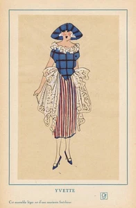Moda Art Deco Moda Yvette Litografía Tres Parisien 1920 - Imagen 1 de 1
