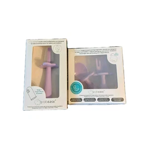 Cuchara, tenedor y cepillo de dientes de doble cara púrpura para bebés autoalimentados Grabease - Imagen 1 de 5