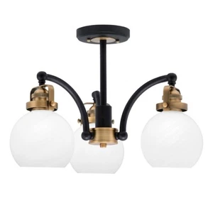 Toltec Easton 3Lt Semi-Flush, Black/Brass/5.75" White Marble - 1947-MBBR-4101 - Picture 1 of 1