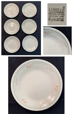 VINTAGE Corelle Plates 6.5" SUMMER BLOSSOMS Orange Floral Sandstone 6-Piece Set - Image 1 of 4
