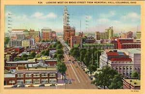 Postkarte Leinen mit Blick nach Westen auf die Broad Street von der Memorial Hall Columbus OH PC87 - Bild 1 von 2