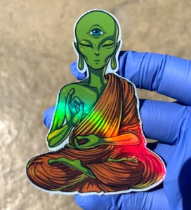 Ancient Buddha Holographic Sticker Waterproof Vinyl 420 Psychedelic Trippy Decal - Picture 1 of 2