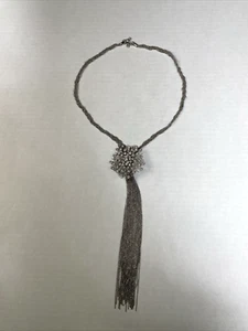 Starburst Silver Tone Necklace Rhinestones with 12 inch Chain - Picture 1 of 8
