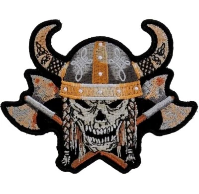 Нашивка с черепом викингов вышитая нашивка 4,1/2 дюйма x 3,1/2 дюйма скелет ужасы  - Изображение 1 из 2