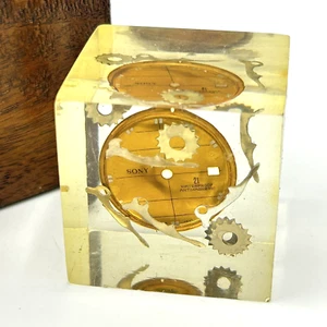 Vtg Sony Lucite Cube Floating Watch Parts Paperweight Swiss Made Suspended Time - Picture 1 of 11