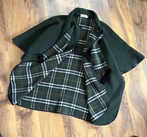 James Pringle Weavers Of Inverness Tartan Cape Poncho Reversible Green Plaid - Picture 1 of 16