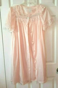 Katz Peignoir Night Gown Robe Set Size Small Nylon Pink Lace Roses Vintage - Picture 1 of 5