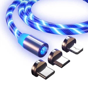 LED 3 in 1 Charger Cable Lead For Apple iPhone iPad/TypeC/Micro Magnetic 1M 2M - Zdjęcie 1 z 17