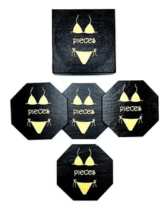 UNTERSETZER SET (4) Schwarz Stein & Gold Akzente mit Caddy; Sommer Neuheit Party Spaß - Bild 1 von 5