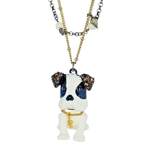 Vintage Betsey Johnson Bulldog Pendant Necklace 33" Icy Crystal Royal Engagement - Picture 1 of 8