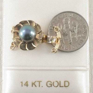 14K Yellow Gold Double Strand (2 Rows) Blue-Gray Cultured Pearl Clasp - Picture 1 of 5