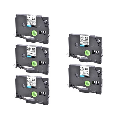 SUPERINK 5PK Heat Shrink Label Cartridge HSe211 Black on White For Brother P-Touch 1/4"