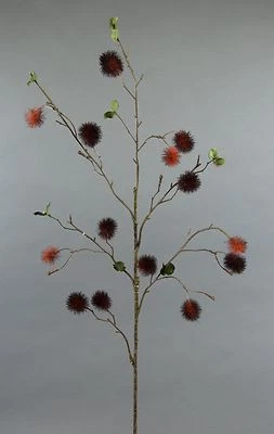 SEIDENBLUMEN ROß Pompomzweig 78cm bordeaux-orange AR Kunstpflanzen künstlicher Zweig Pompom Zweig