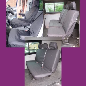 VW T5 T6 2010-15 Shuttle 8-Seat Front Rear Waterproof Black Tailored Seat Covers - Picture 1 of 4