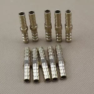 10Pcs 6mm 1/4" Brass Fitting Pipe Tubing Straight Union Hose Barb Water Gas Air - Picture 1 of 7