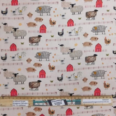 Patchwork Quilting Sewing Fabric On the Farm Cream 50x55cm FQ - image 1 of 4