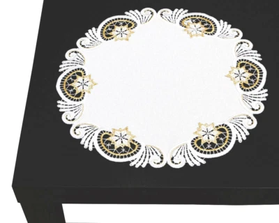 Weihnachten Plauener Spitze runde Tischdecke  mit goldener  Spitze - Bild 1 von 3