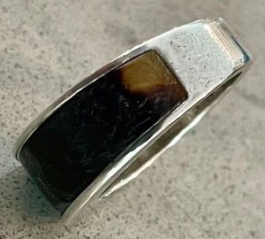 Very Nice Vintage Sterling Silver Black Tiger’s Eye Inlay Band Ring Size 6 - Picture 1 of 7