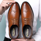 Mens British Style Pointed Toe Carved Brogues Shoes Lace Up Formal Dress Oxfords