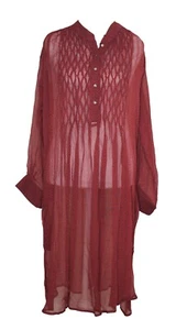 Neu Label Ritu Kumar 4 Tunika Kleid halbtransparent rot Pintuck geknöpft neu mit Etikett - Bild 1 von 4