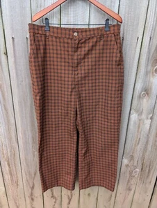 Levi’s Premium Plaid Straight Leg Pants Orange Black Wide Leg XL - Picture 1 of 11