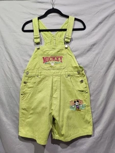 VTG Y2K Classic Mickey Rare Lime Green Short Overalls Youth 14/Adult Small - Picture 1 of 9