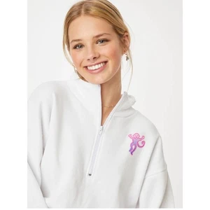 Roller Rabbit Cropped White Half Zip Pink Purple Monkey Sweatshirt, Size : M/L - Picture 1 of 12