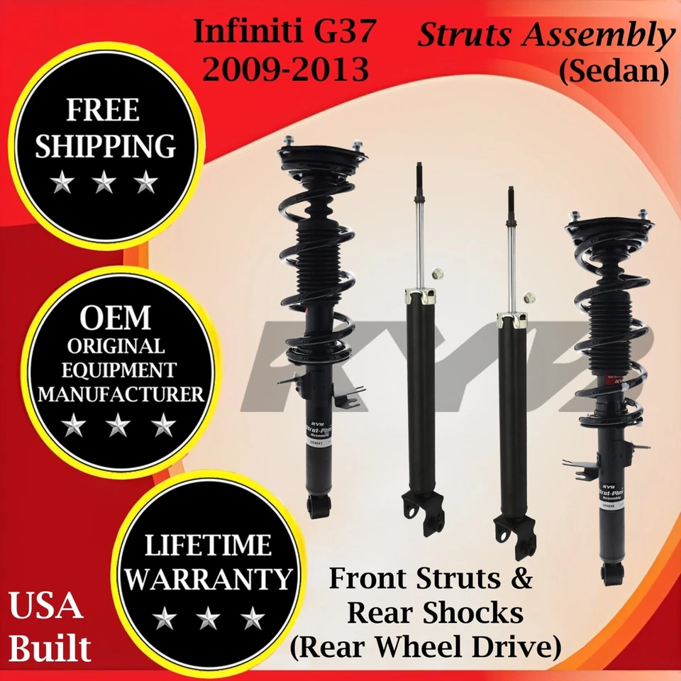 Amortiguadores delanteros y traseros KYB OEM para Infiniti G37 2009-2013 sedán 2x2 Foto 1 de 4